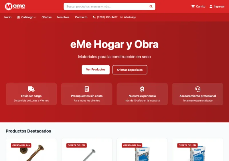 Home del e-commerce eMe Hogar y Obra