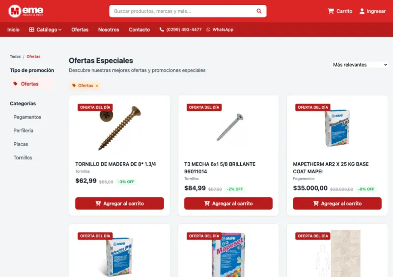 Sección de ofertas especiales