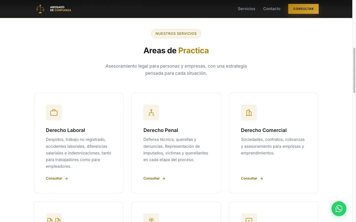 Abogado de Confianza — sección sobre el estudio y áreas de práctica