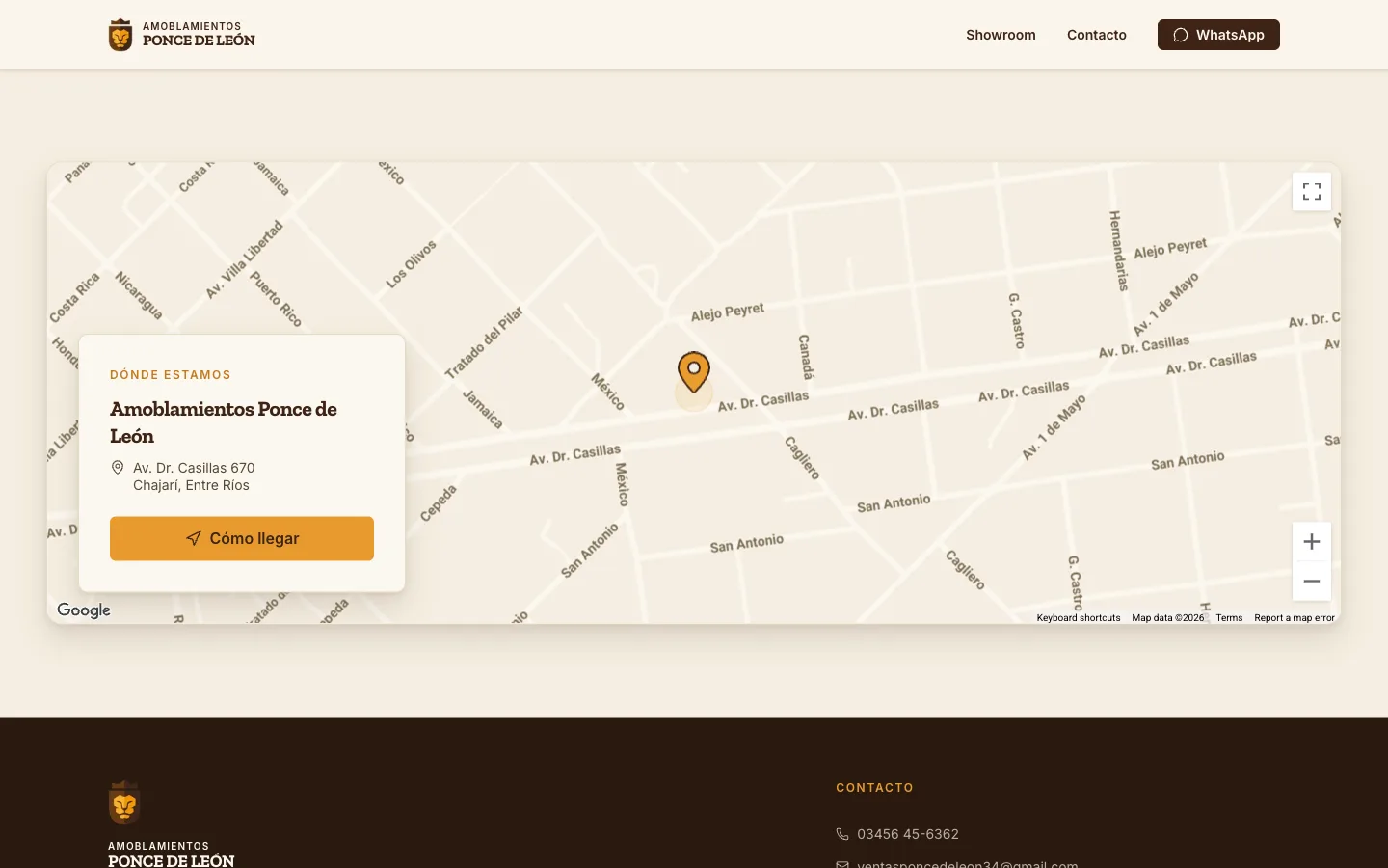 Sección de mapa temático de Amoblamientos Ponce de León — paleta wood/amber aplicada al estilo del mapa