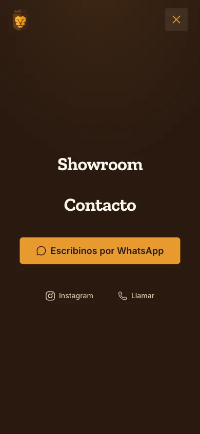 Menú mobile full-screen de Amoblamientos Ponce de León abierto
